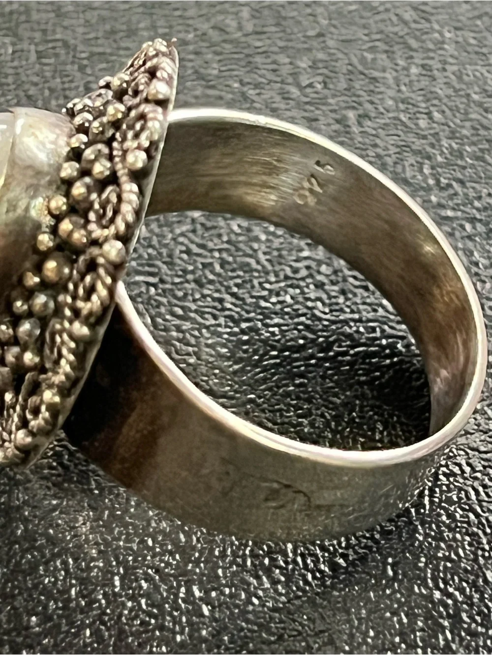 Sterling Silver Moonstone Beaded Halo Ring -Blue flash. See description